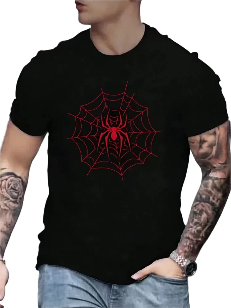 2025 Men's 3D Spider Print T-Shirt - Street Casual Short Sleeve Top for Summer Daily Outdoor Wear