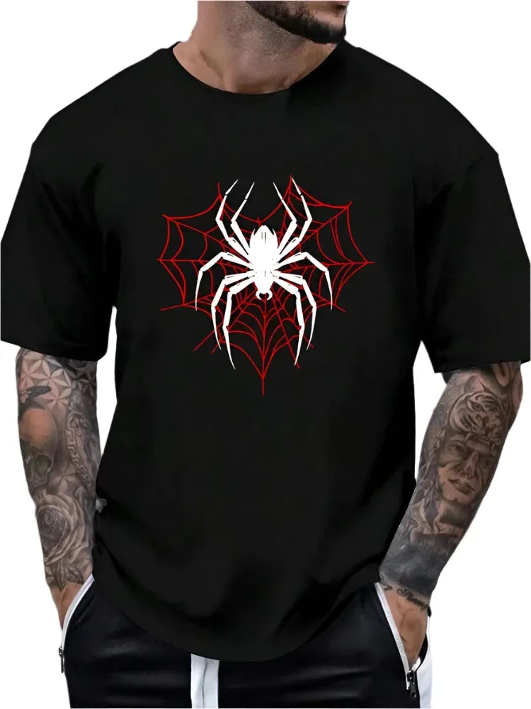 2025 Men's 3D Spider Print T-Shirt - Street Casual Short Sleeve Top for Summer Daily Outdoor Wear