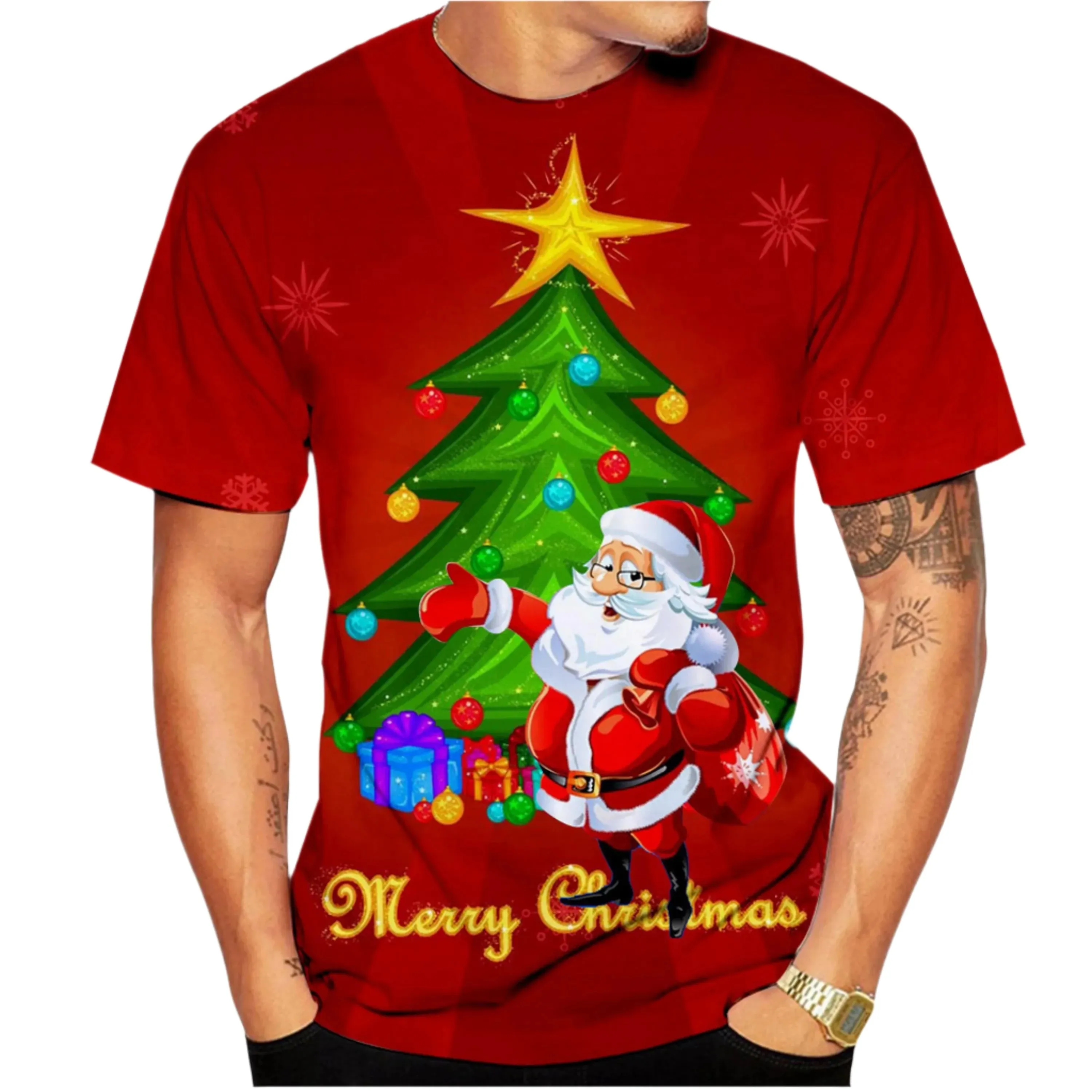 3D Printed Christmas Santa T-Shirt - Unisex Short Sleeve Casual Holiday Top for Men and Women