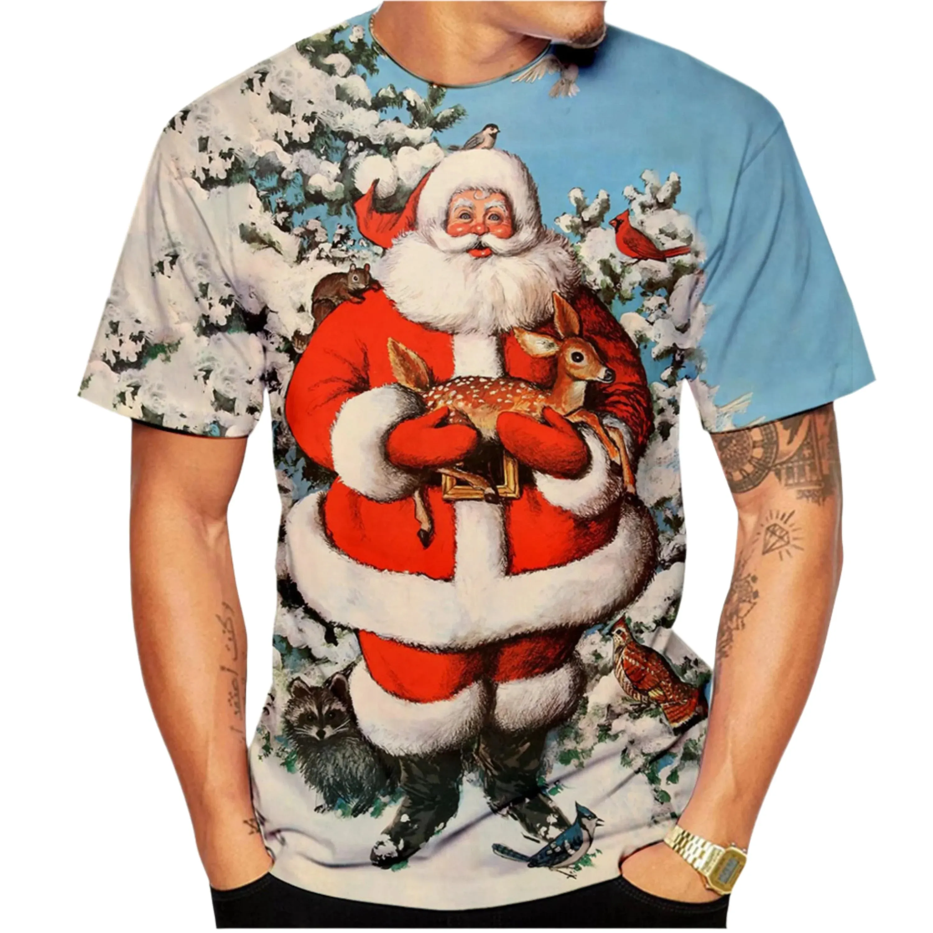 3D Printed Christmas Santa T-Shirt - Unisex Short Sleeve Casual Holiday Top for Men and Women