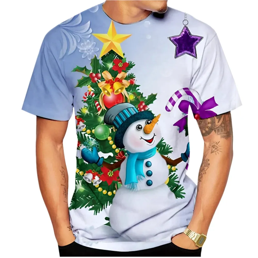 3D Printed Christmas Santa T-Shirt - Unisex Short Sleeve Casual Holiday Top for Men and Women