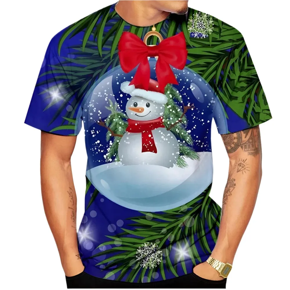 3D Printed Christmas Santa T-Shirt - Unisex Short Sleeve Casual Holiday Top for Men and Women