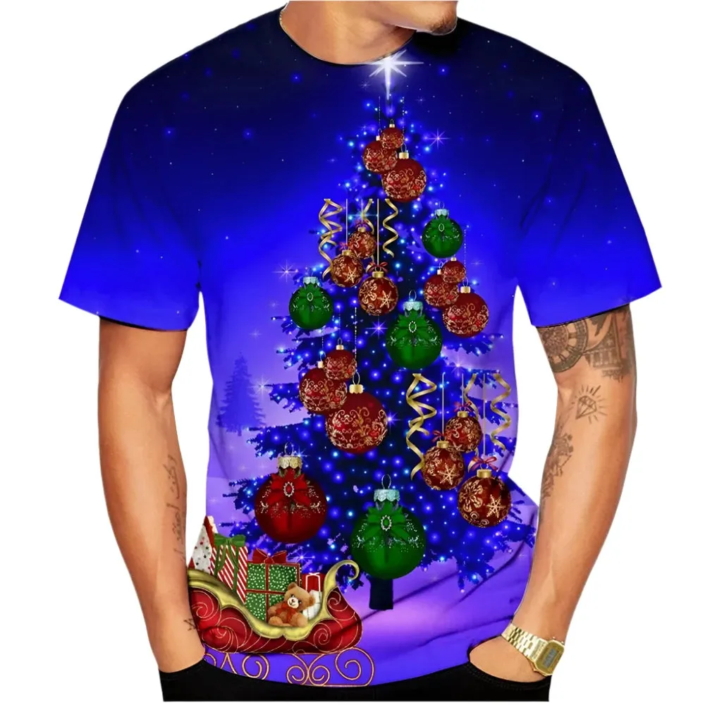 3D Printed Christmas Santa T-Shirt - Unisex Short Sleeve Casual Holiday Top for Men and Women