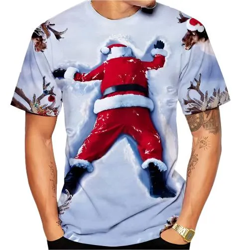 3D Printed Christmas Santa T-Shirt - Unisex Short Sleeve Casual Holiday Top for Men and Women