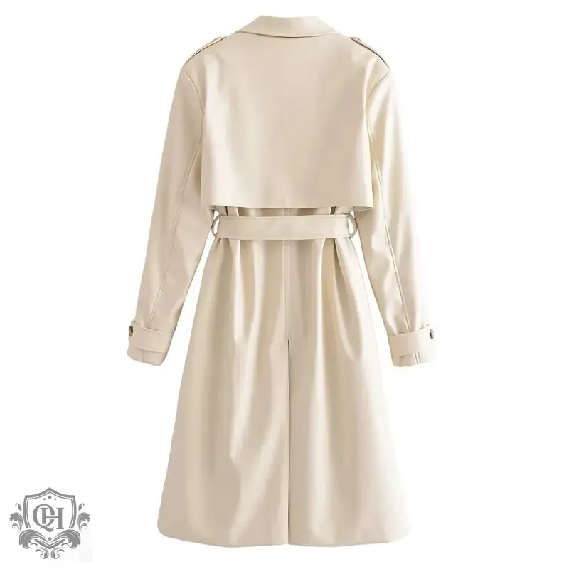 Belted Faux Leather Trench Coat