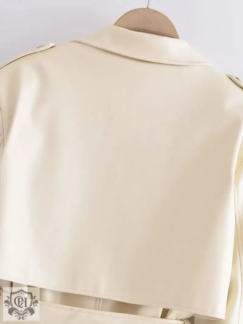 Belted Faux Leather Trench Coat