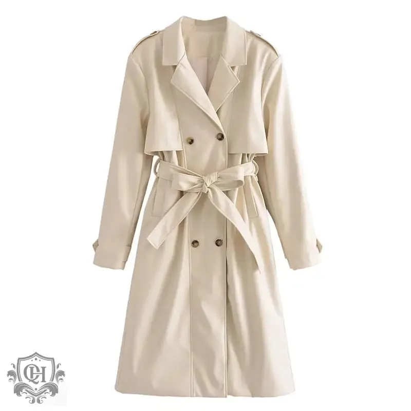 Belted Faux Leather Trench Coat