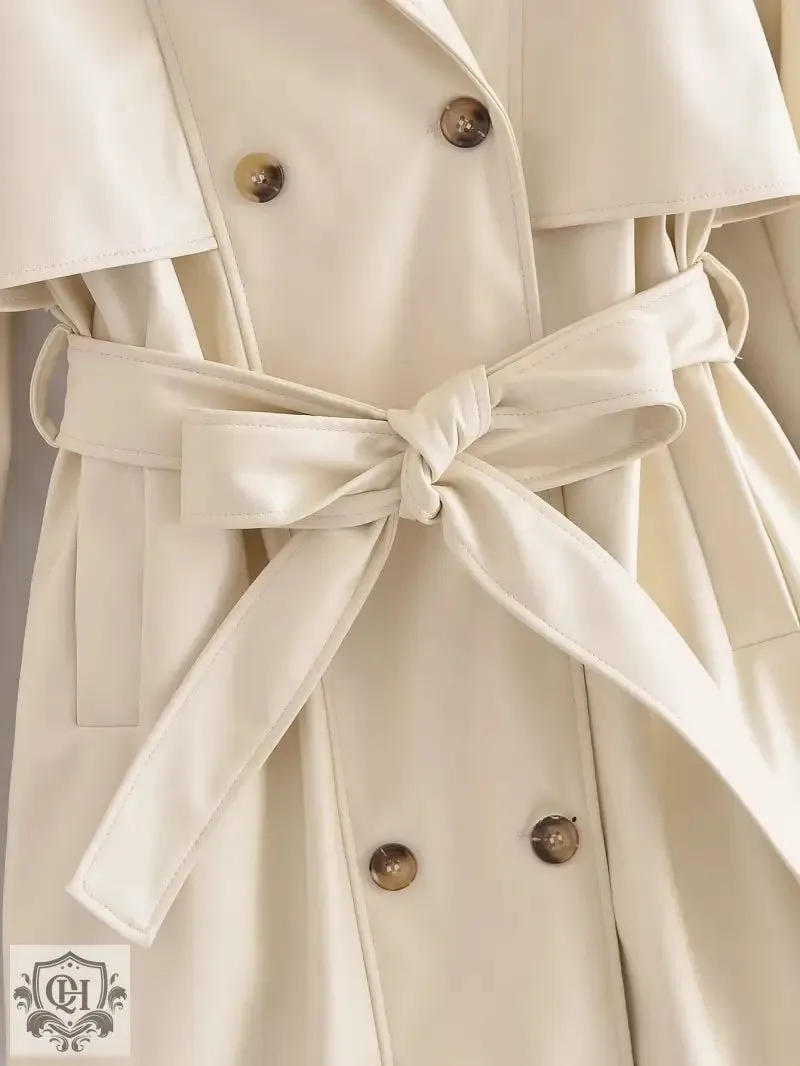 Belted Faux Leather Trench Coat