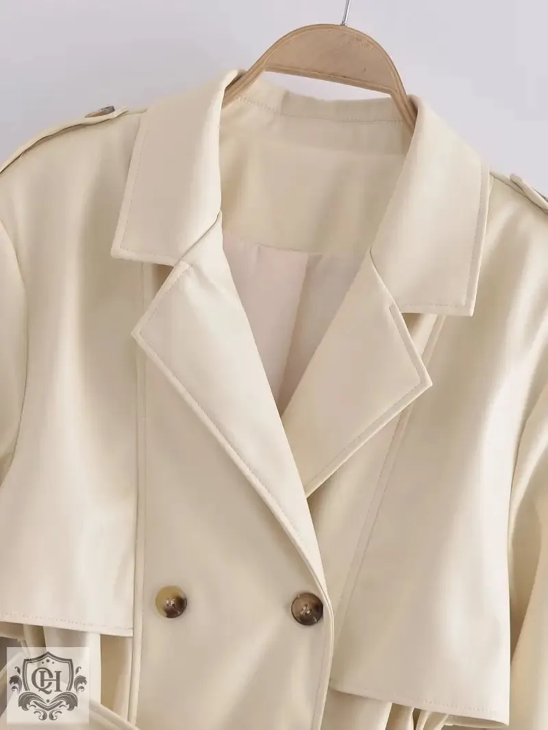 Belted Faux Leather Trench Coat