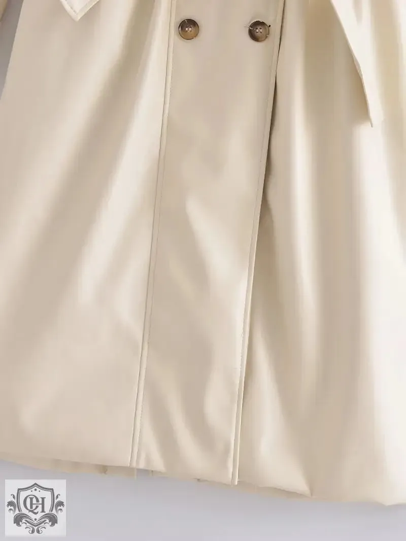 Belted Faux Leather Trench Coat