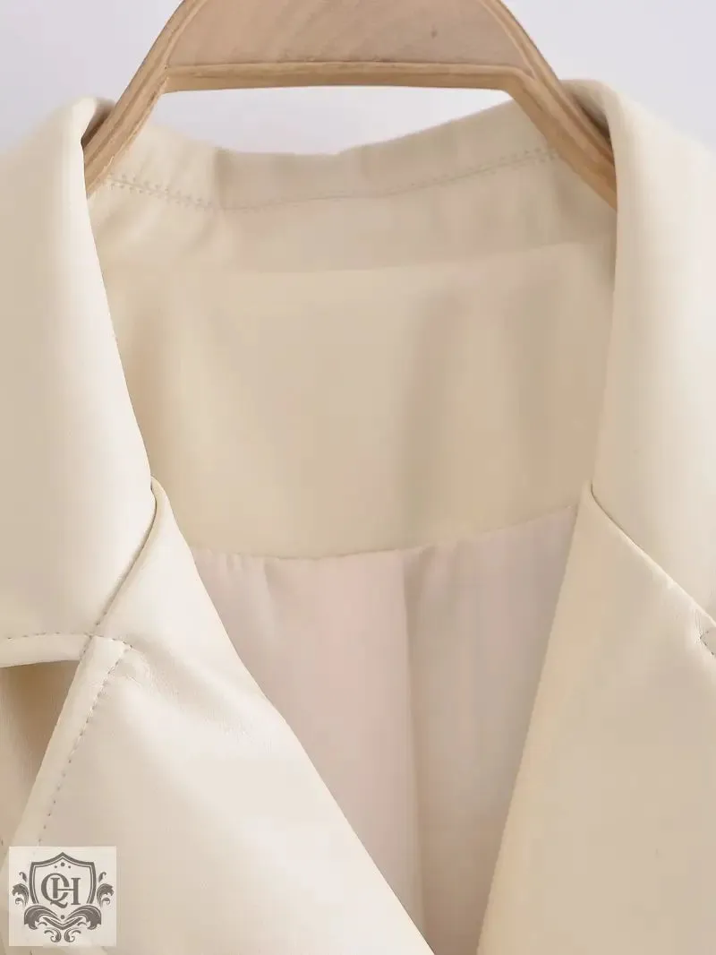 Belted Faux Leather Trench Coat