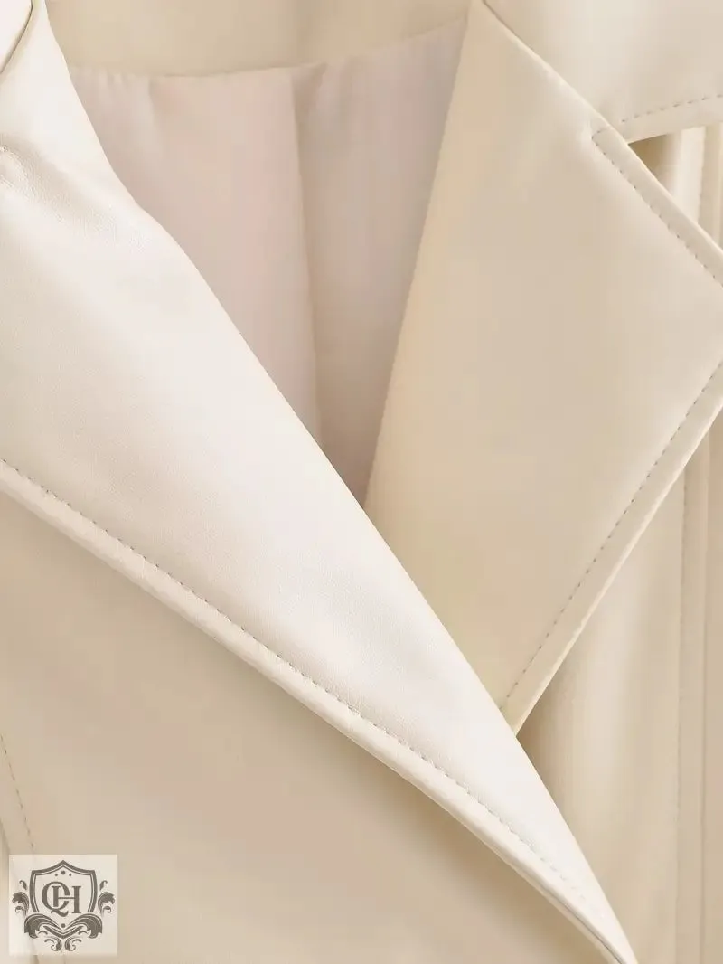 Belted Faux Leather Trench Coat