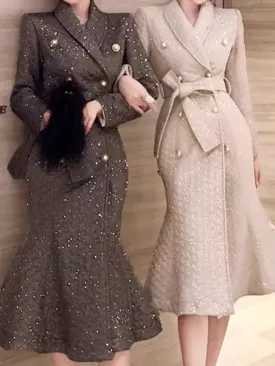 BUCKINGHAM Luxury Double Breasted Tie-Belt Fit and Flare Coat