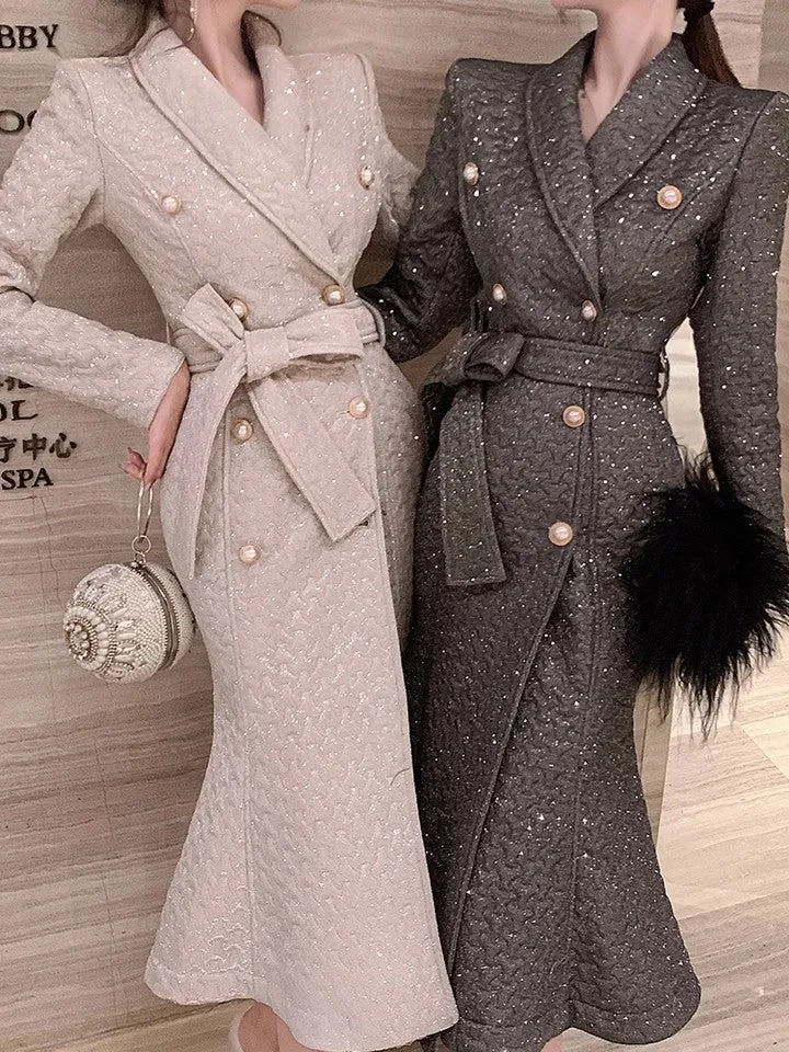 BUCKINGHAM Luxury Double Breasted Tie-Belt Fit and Flare Coat