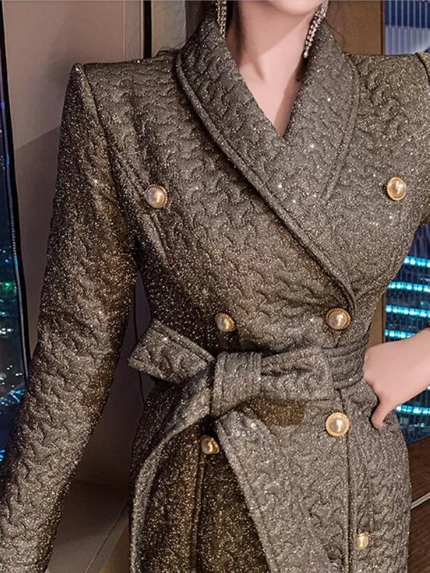 BUCKINGHAM Luxury Double Breasted Tie-Belt Fit and Flare Coat