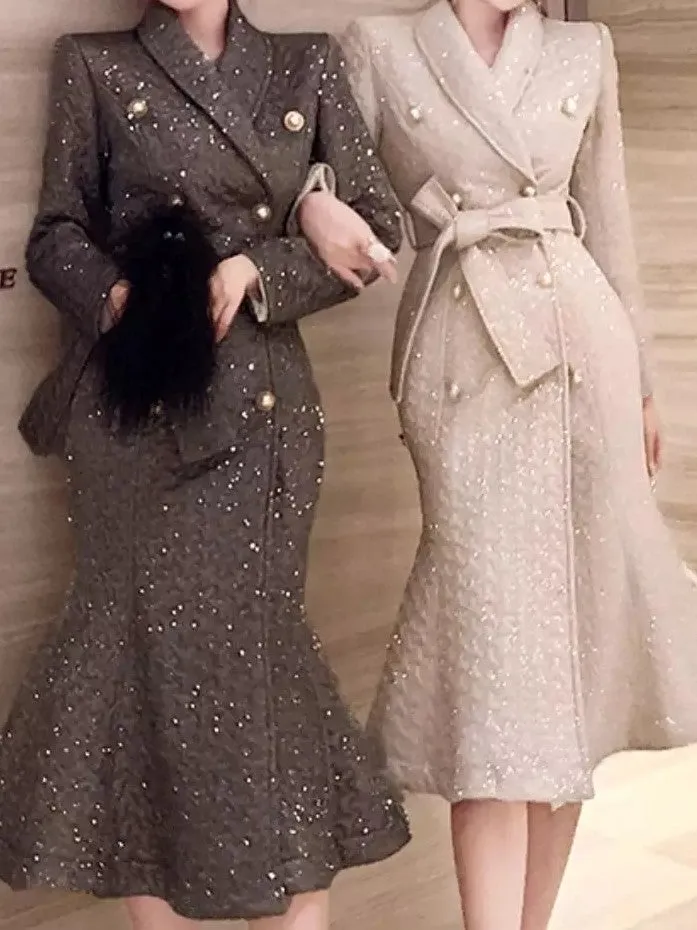 BUCKINGHAM Luxury Double Breasted Tie-Belt Fit and Flare Coat