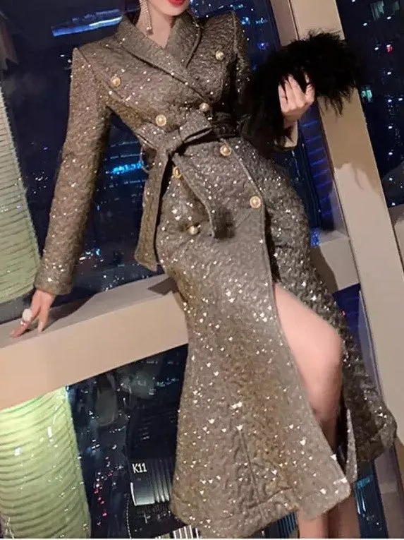 BUCKINGHAM Luxury Double Breasted Tie-Belt Fit and Flare Coat