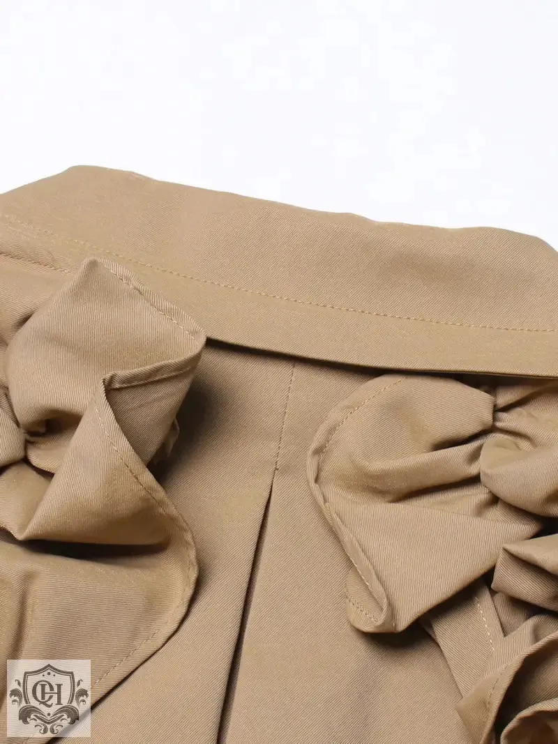 Collared Ruffled Sleeve Trench Coat