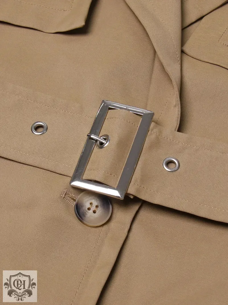 Collared Ruffled Sleeve Trench Coat