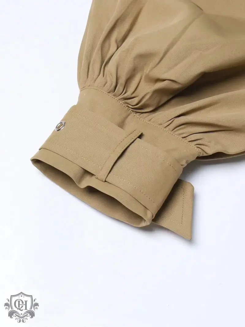 Collared Ruffled Sleeve Trench Coat