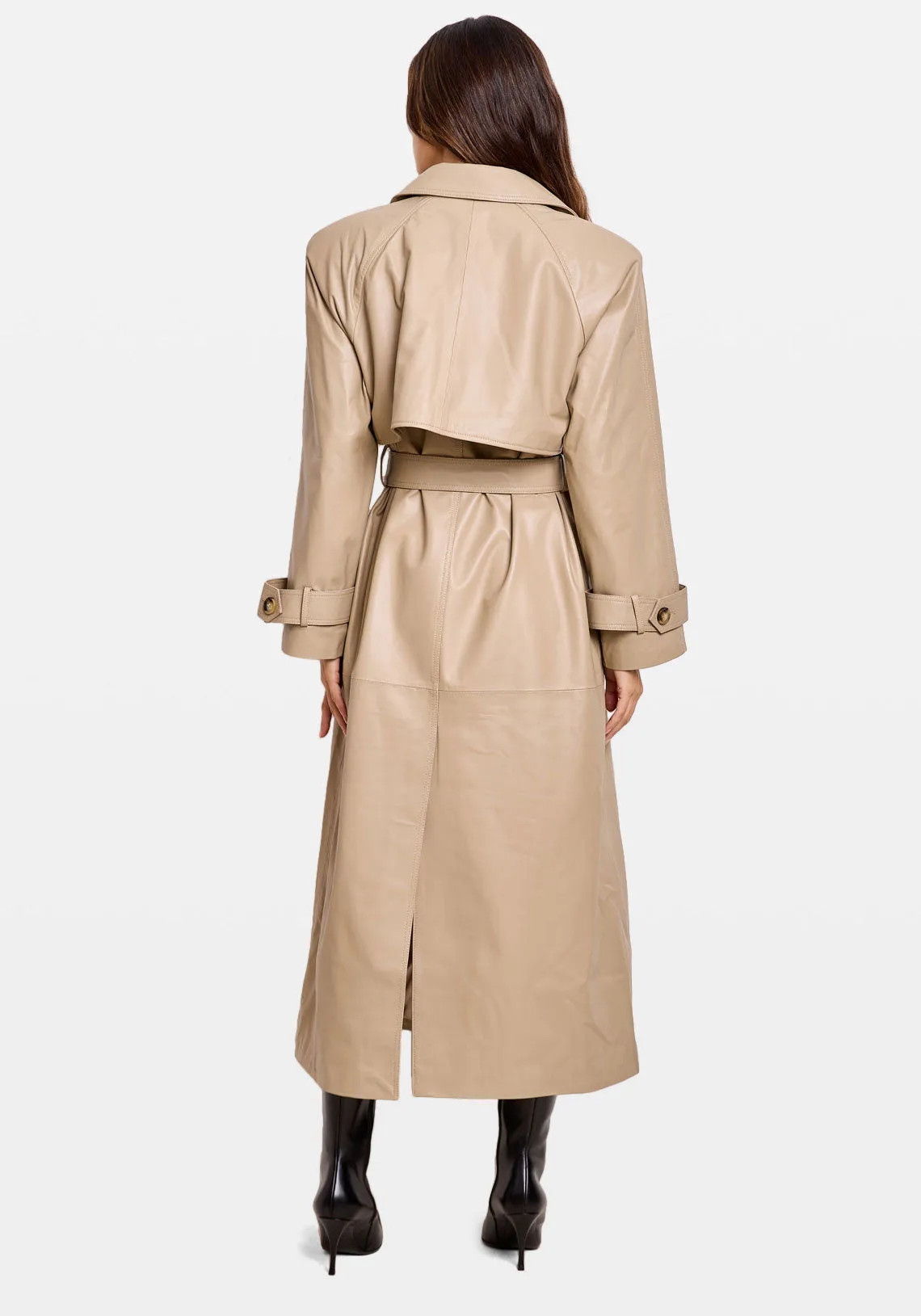 CORRIN LEATHER TRENCH GRAVEL