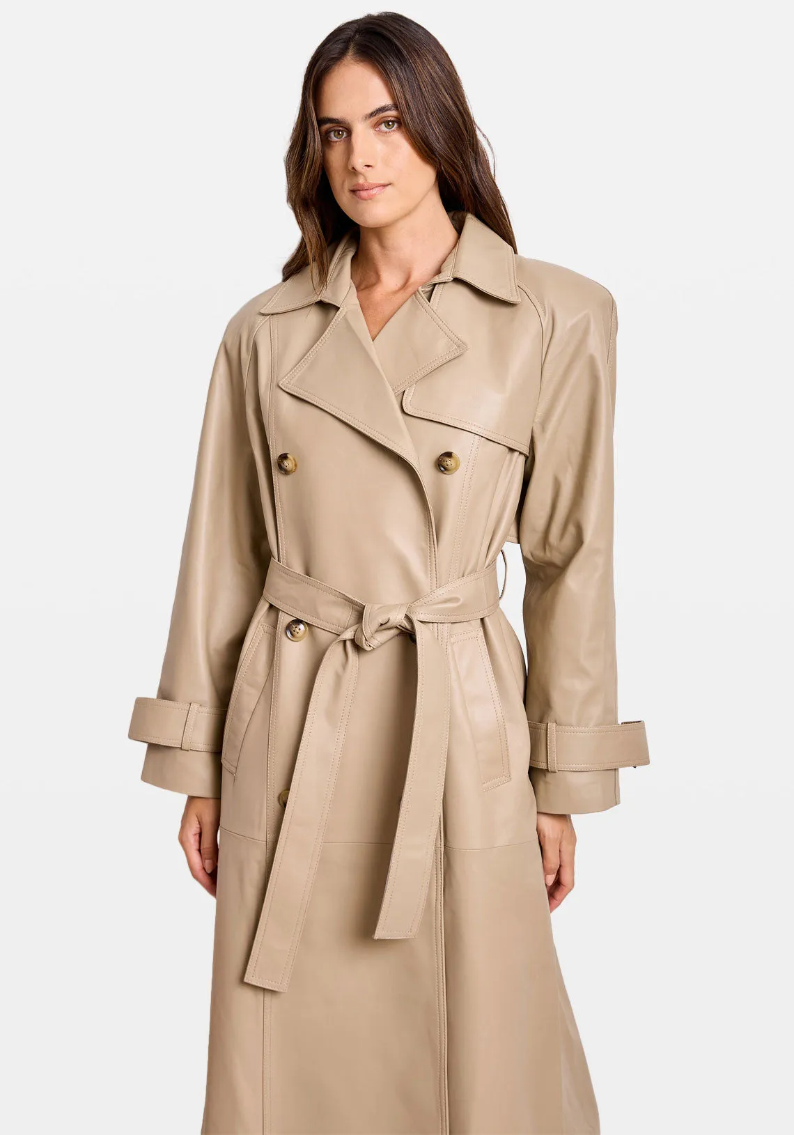 CORRIN LEATHER TRENCH GRAVEL