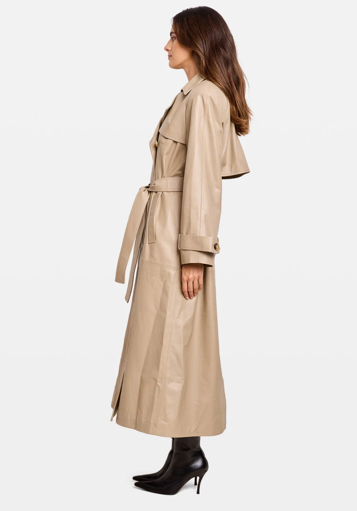 CORRIN LEATHER TRENCH GRAVEL