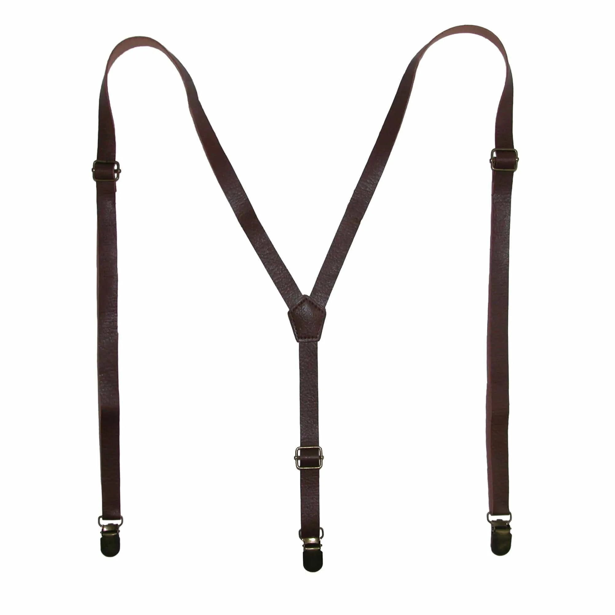 CTM® Men's Brown Plaid Bow Tie with Brown Faux Leather Suspender Set