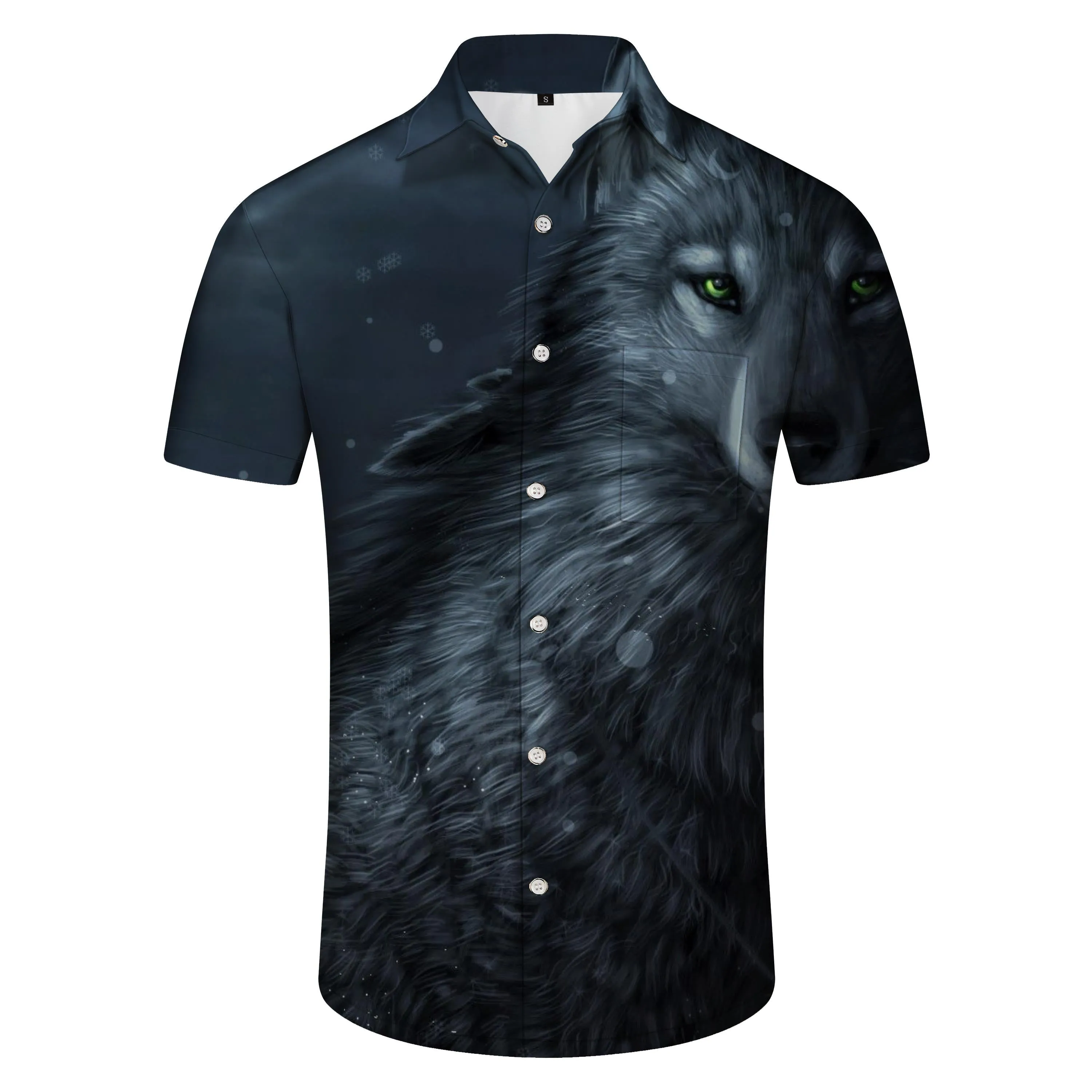Dark Grey Mens Street Print Hawaiian Button Shirt Short Sleeve Beachwear Summer Breathable