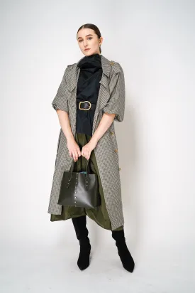 Dorothee Schumacher Double-Breasted Houndstooth Check Trench Coat Dress in Leguan Green