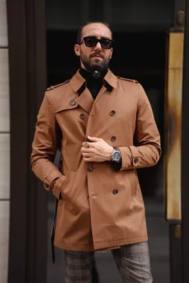 Eden Slim Fit Wide Collared Camel Trench Coat