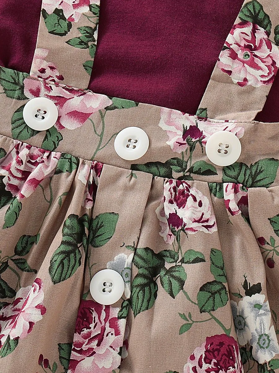Fashion Baby 3-Piece Outfits Flutter Sleeve Bodysuit Flower Skirt Headband