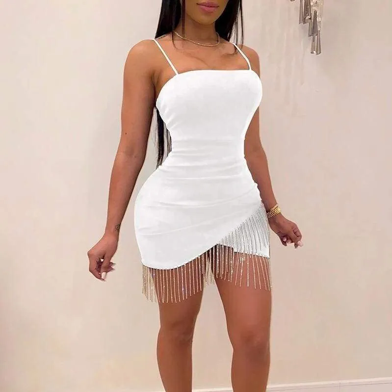 FashionSierra - Dresses Woman Party Night Birthday Tassel Split Sleeveless Bodycon Dress Summer Elegant Suspender Short Mini Pencil Dresses