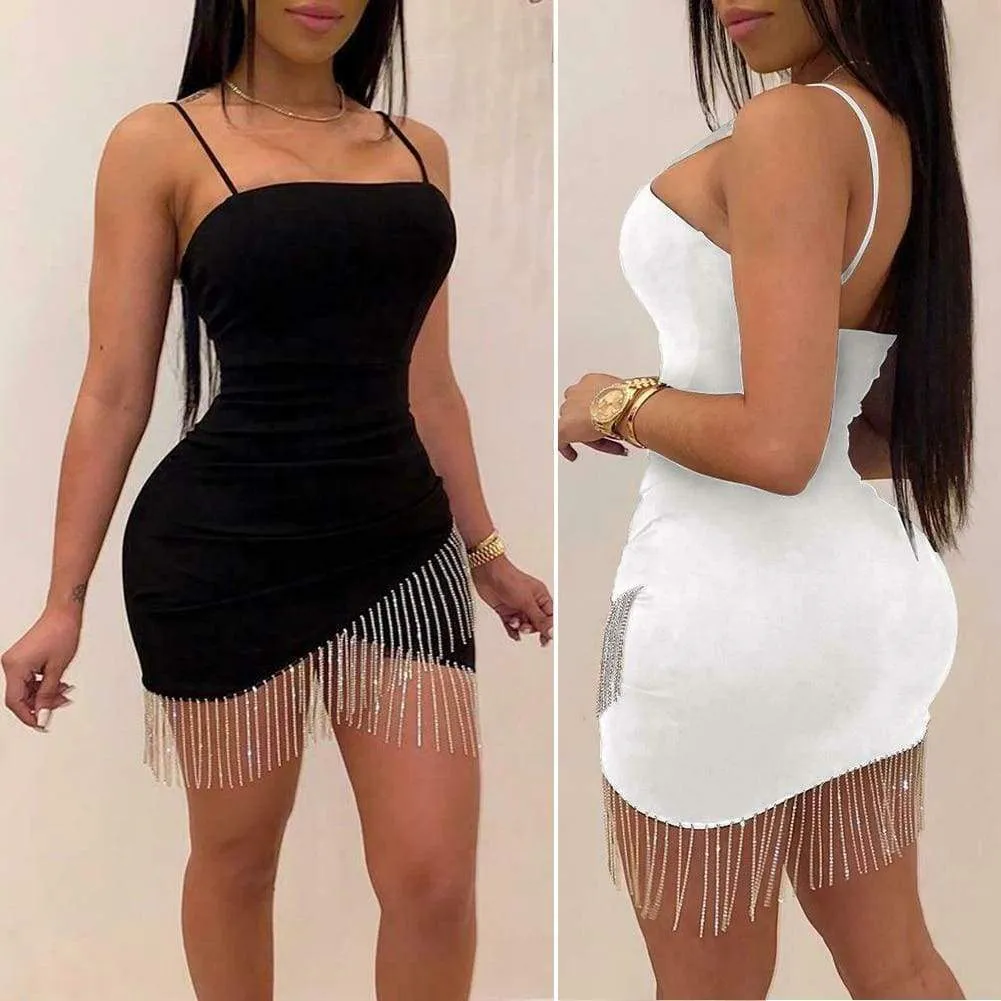 FashionSierra - Dresses Woman Party Night Birthday Tassel Split Sleeveless Bodycon Dress Summer Elegant Suspender Short Mini Pencil Dresses