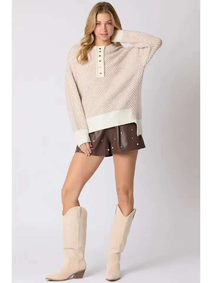 Faux Leather Pin Tuck Detail Shorts With Pearl