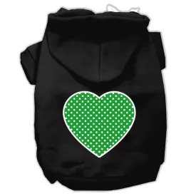 Green Swiss Dot Heart Screen Print Pet Hoodies Black Size XS (8)
