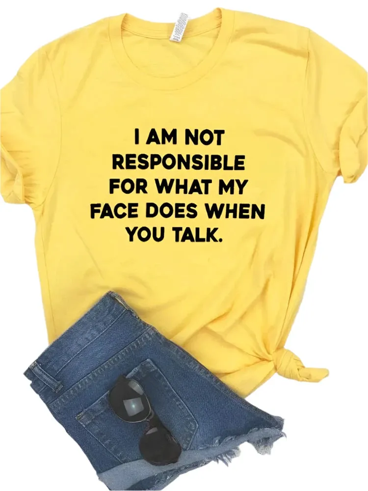I Am Not Responsible for What My Face Does Letter Print T-Shirt for Women – Short Sleeve O-Neck Loose Fit Tee, Casual Ladies Top