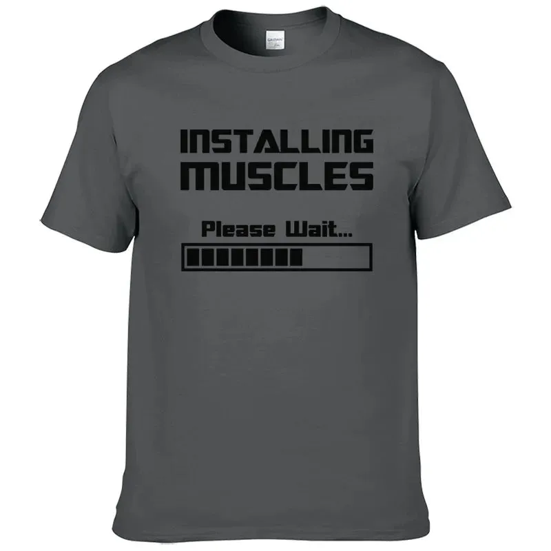Installing Muscles, Please Wait Funny Print T-Shirt for Men & Women – Summer Cotton Short Sleeve Cool Tees