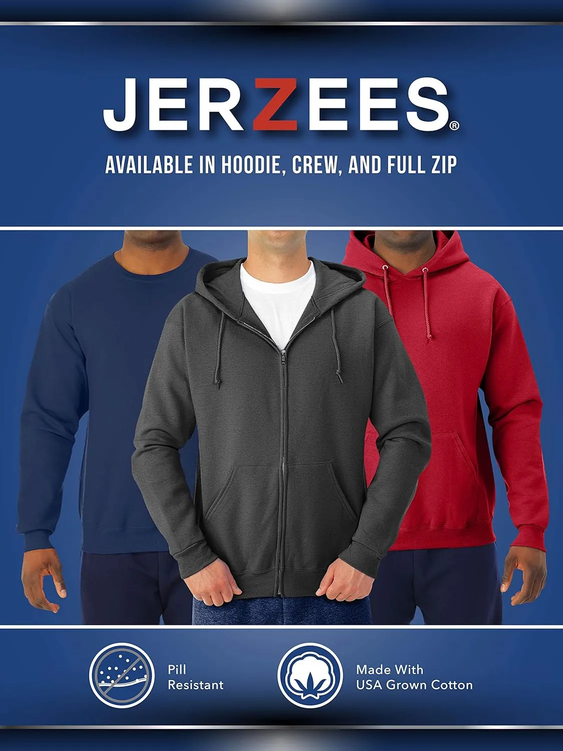 Jerzees Mens NuBlend Fleece Hoodies & Sweatshirts, Cotton Blend, Sizes S-3X