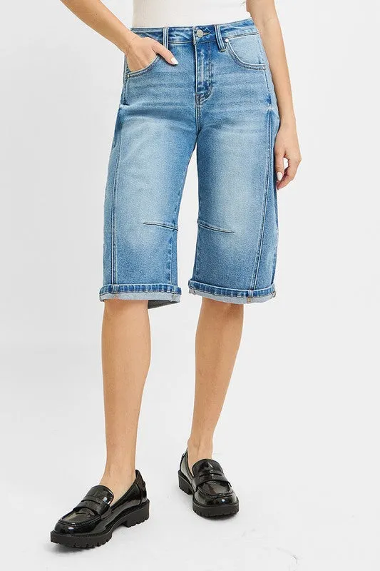 JoJo Mid Rise Barrel Long Cuffed Shorts