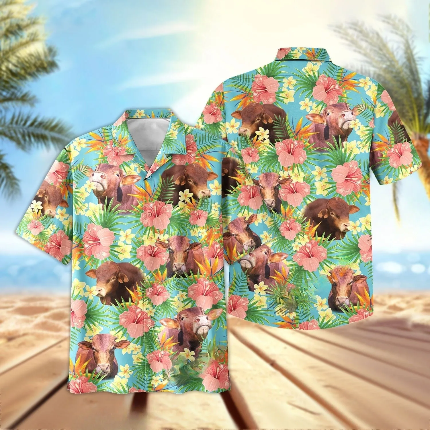 Joy Corners Beefmaster Tropical Plants Leaves 3D Hawaiian Shirt