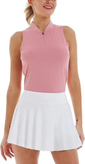 LastFor1 Women's Golf Polo Sleeveless Shirt Zip-Up UPF 50  UV Protection Athletic Tops Slim Fit Quick Dry Lightweight