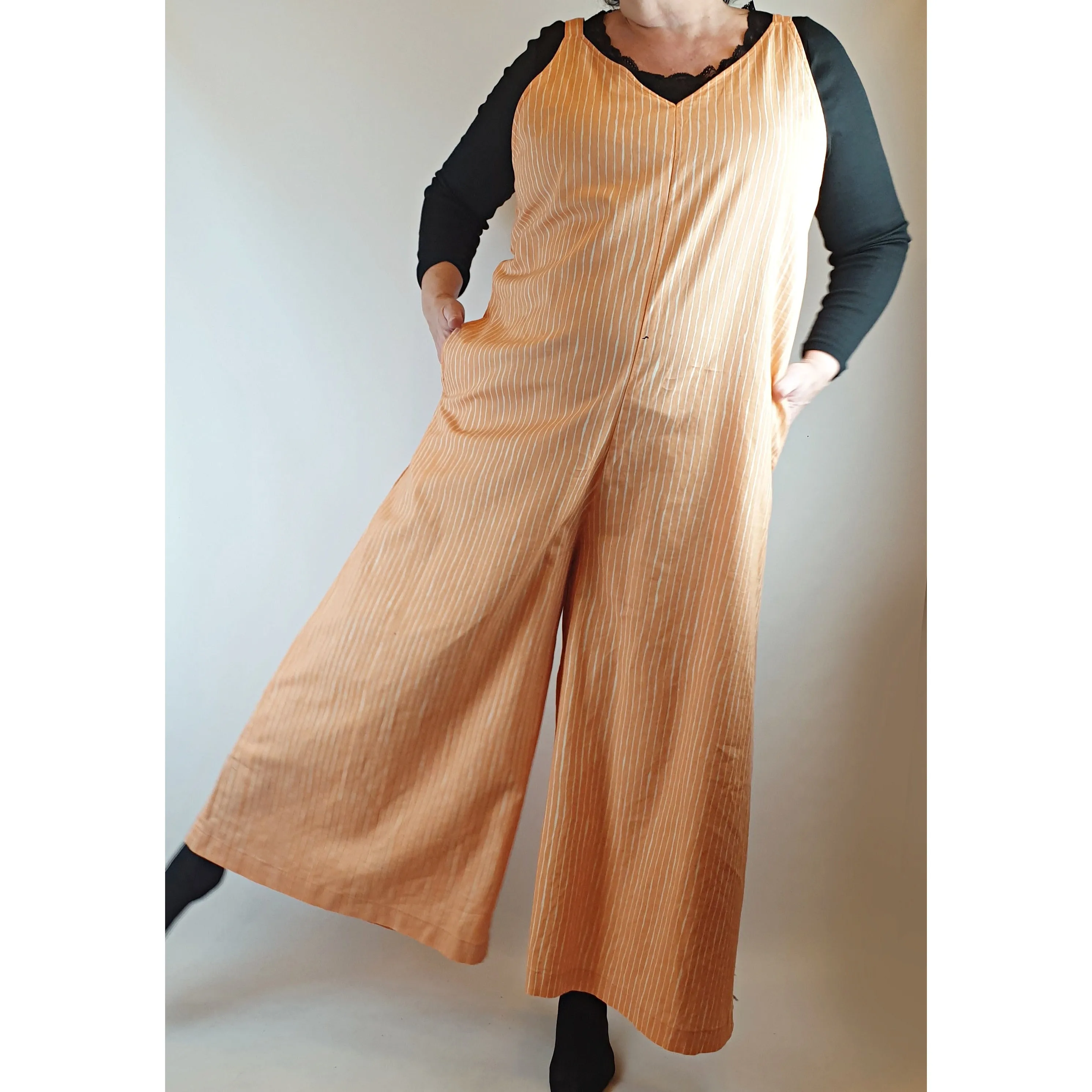 Marimekko x Uniqlo as new orange and cream striped wide leg jump suit size XL (best fits size 16)