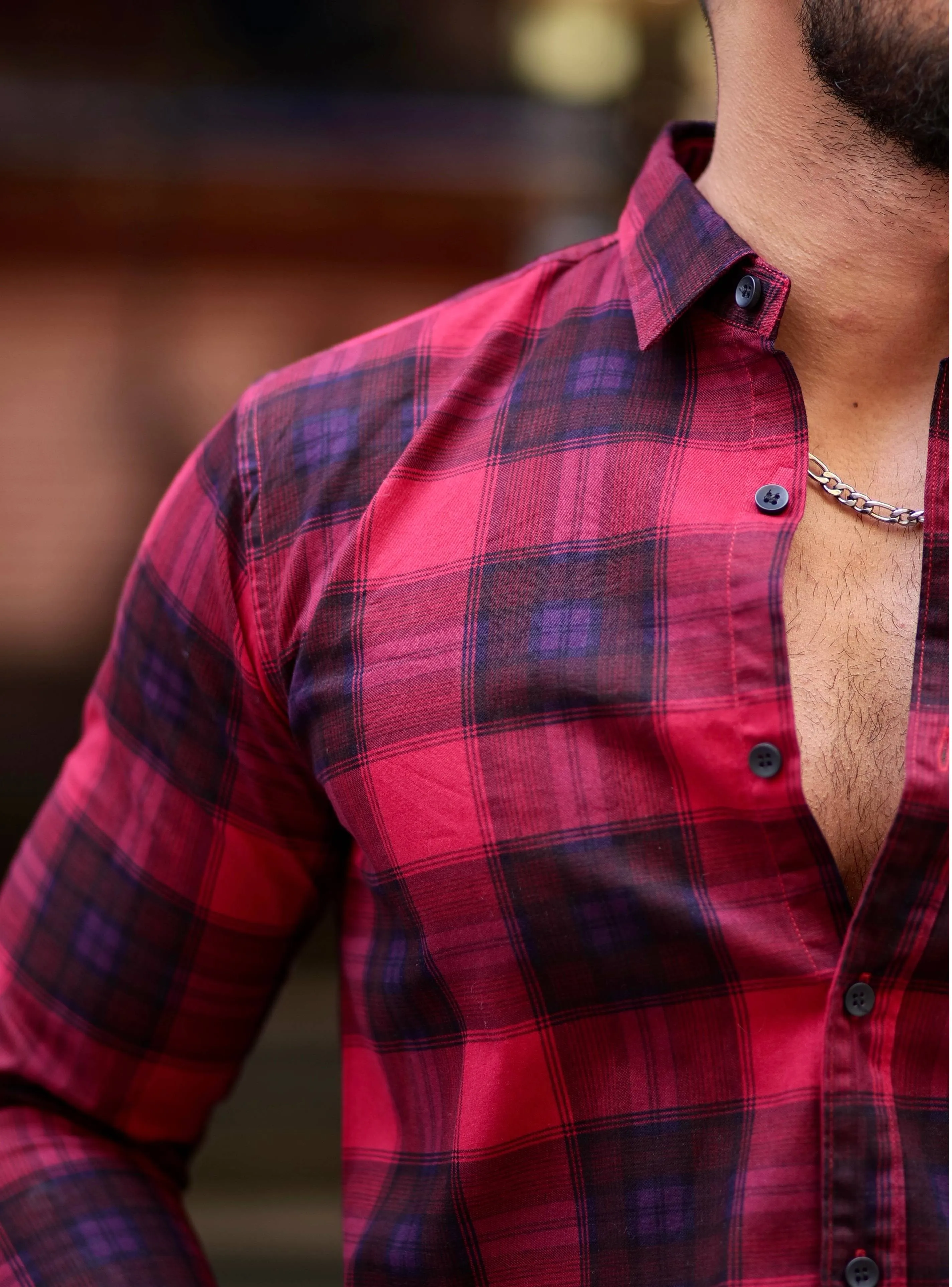 Maroon Check Printed Cotton Shirt For Men