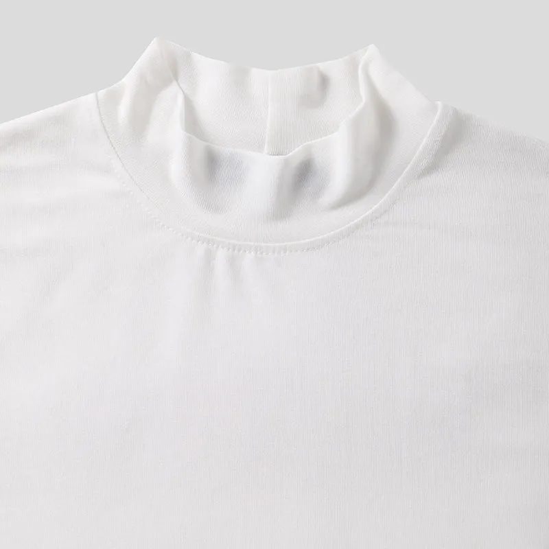 Men classy mock neck t-shirt turtleneck short sleeve slim fit shirt