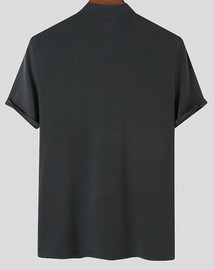Men classy mock neck t-shirt turtleneck short sleeve slim fit shirt