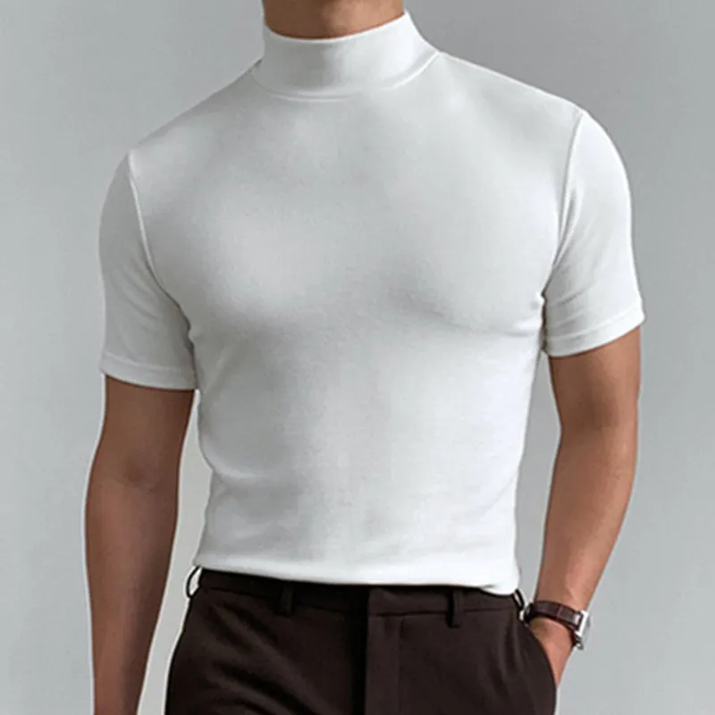 Men classy mock neck t-shirt turtleneck short sleeve slim fit shirt