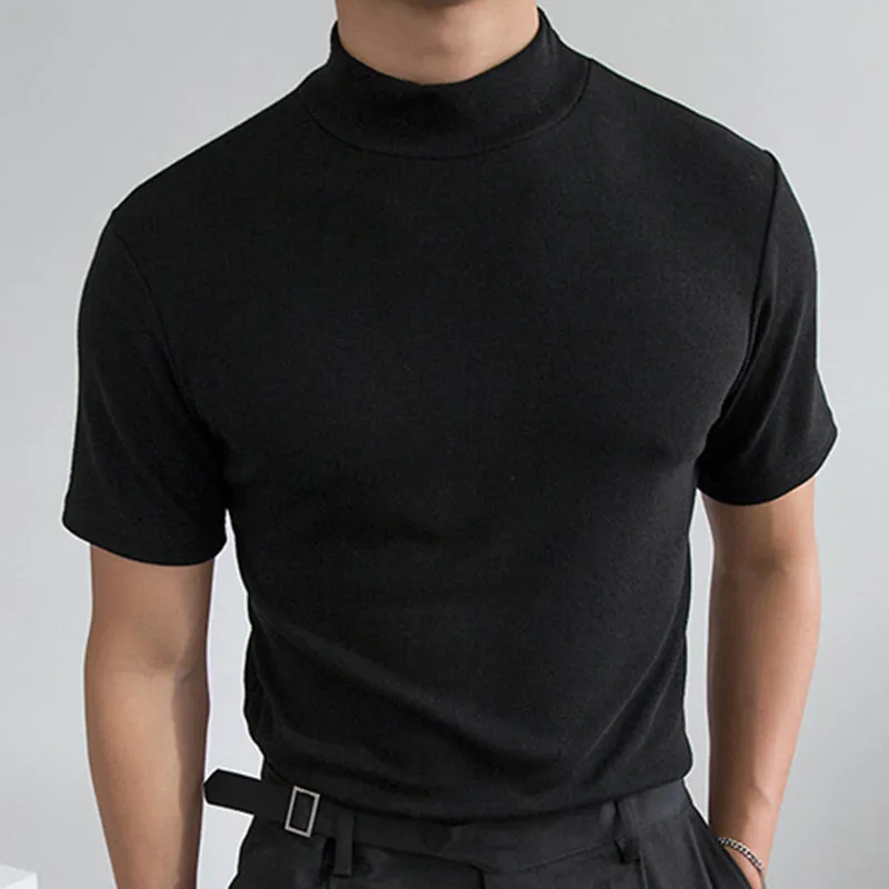 Men classy mock neck t-shirt turtleneck short sleeve slim fit shirt
