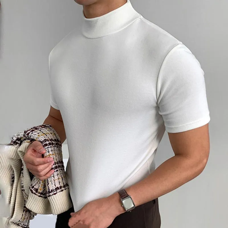 Men classy mock neck t-shirt turtleneck short sleeve slim fit shirt