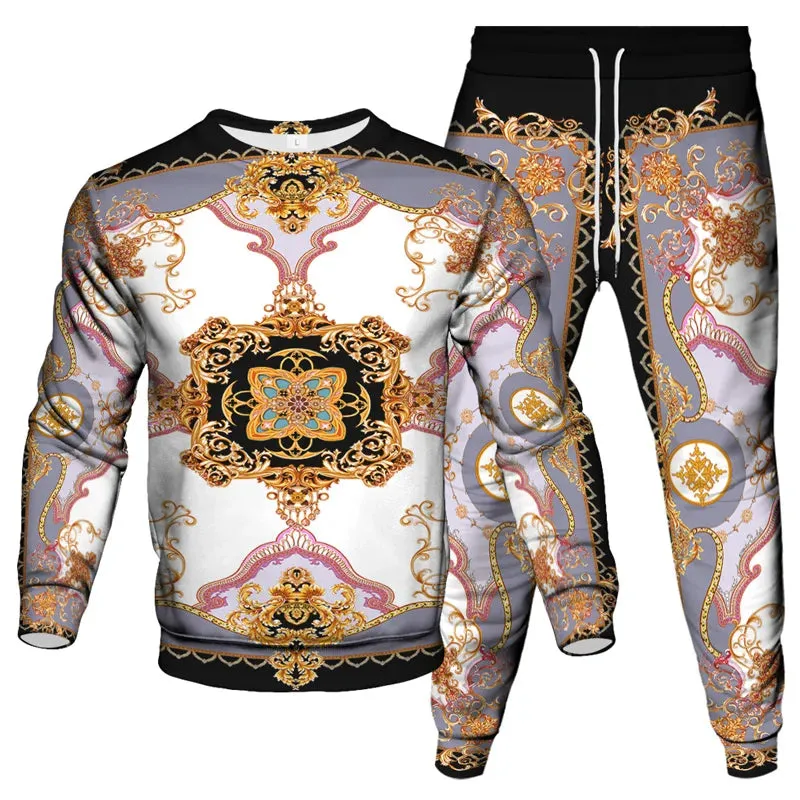 Men's & Women's Vintage Baroque Tracksuit Set – Luxury 2-Piece Jogging Pants & Sweatshirt Streetwear